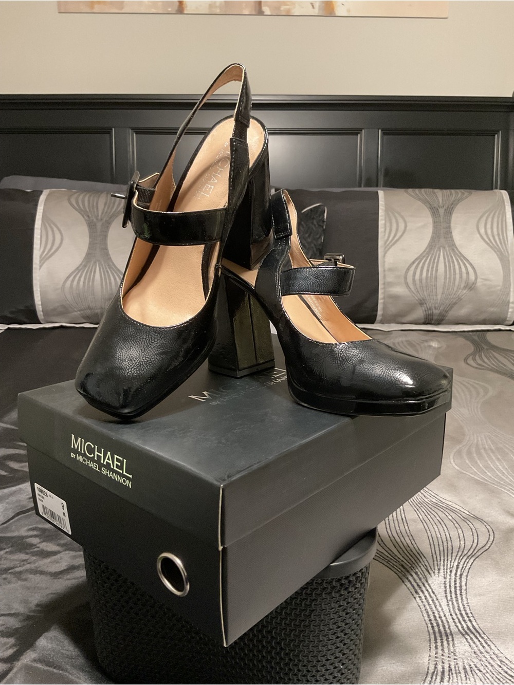 Michaels Black Patent Mary Jane Block Heels
